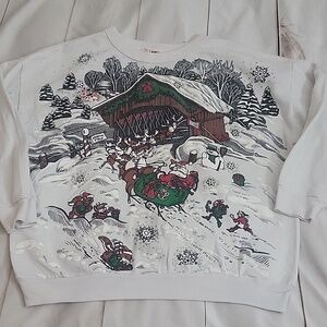 Vintage 90s Nut Cracker size Large All Over Print Santa Christmas Sweatshirt